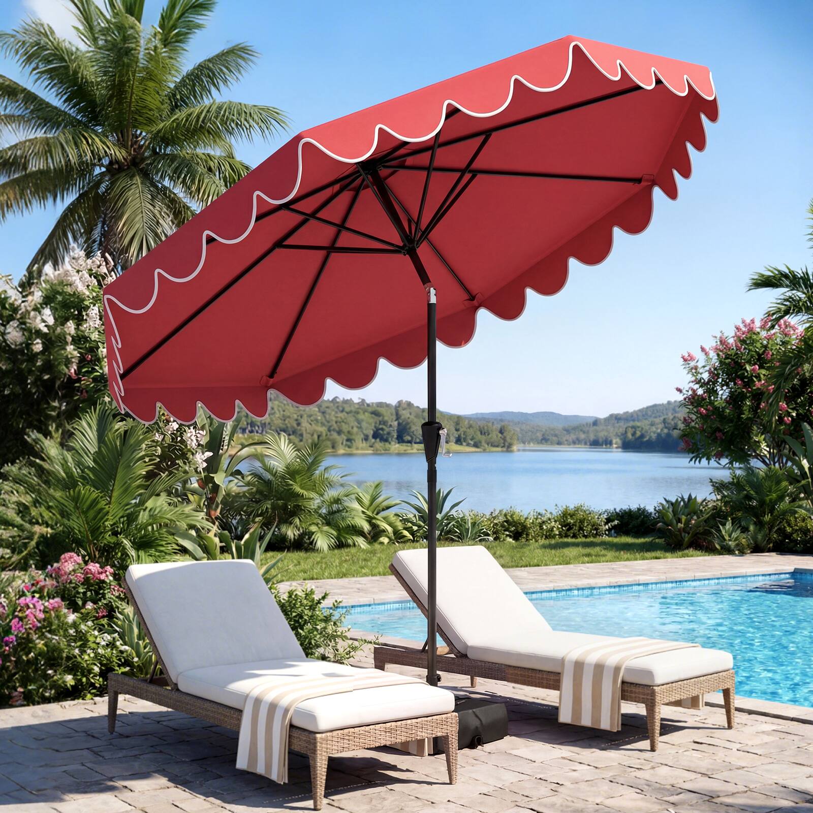 Alt View 1. Costway - Costway 10 FT Patio Umbrella with Weighted Base, Sandbags, Push Button Tilt & Crank - Gray.