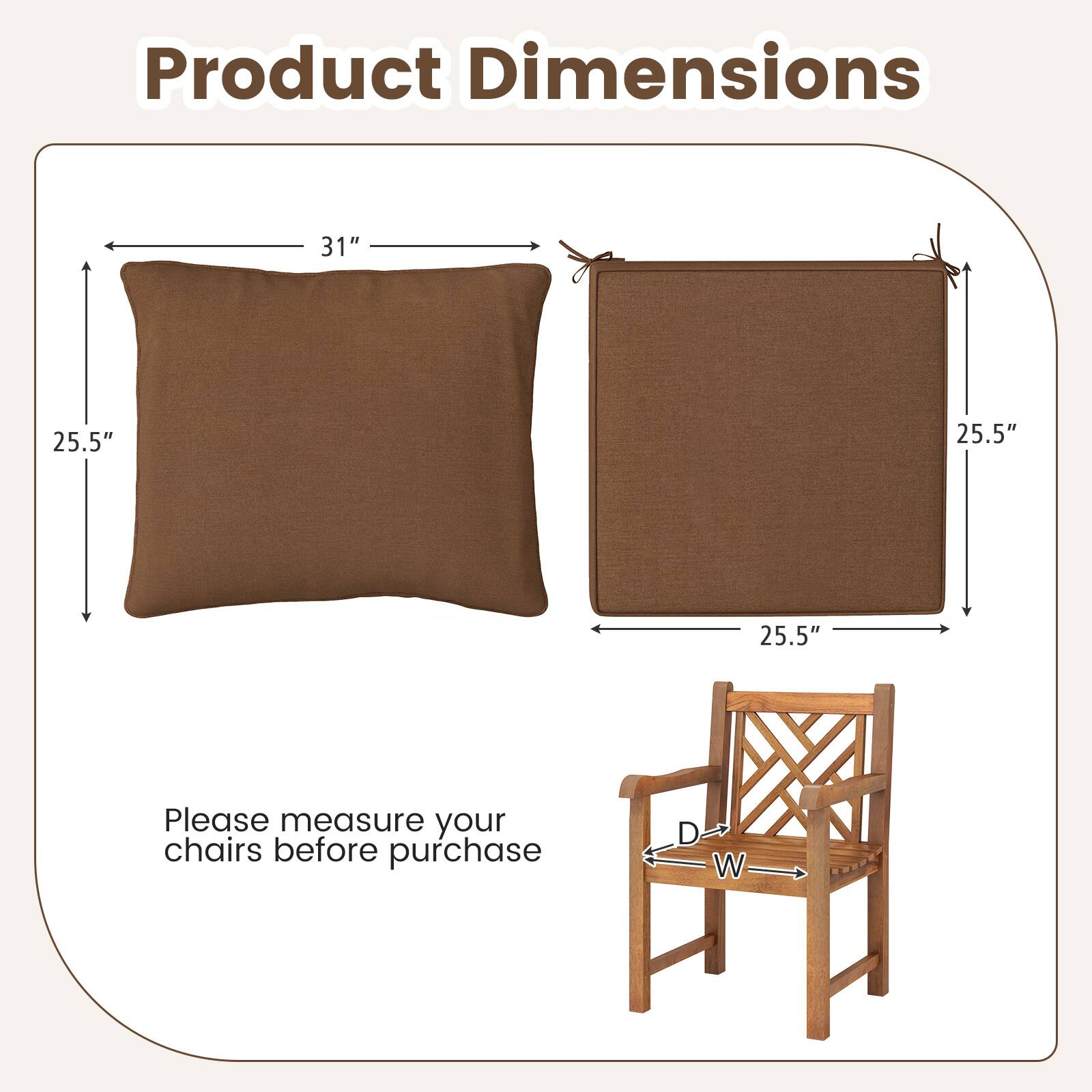 Product Dimensions

31" x 25.5" x 25.5"

Please measure your chairs before purchase

D W