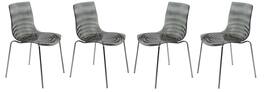LeisureMod - Set of 4 Astor Modern Plastic Side Dining Chair with Accent Sturdy Metal Legs and Ripple Seat for Home or Office - Transparent Black