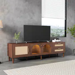 Whisen - 70-Inch TV Stand for TVs up to 80-Inch,Entertainment Center with App-Controlled LED Lights - Dark Brown