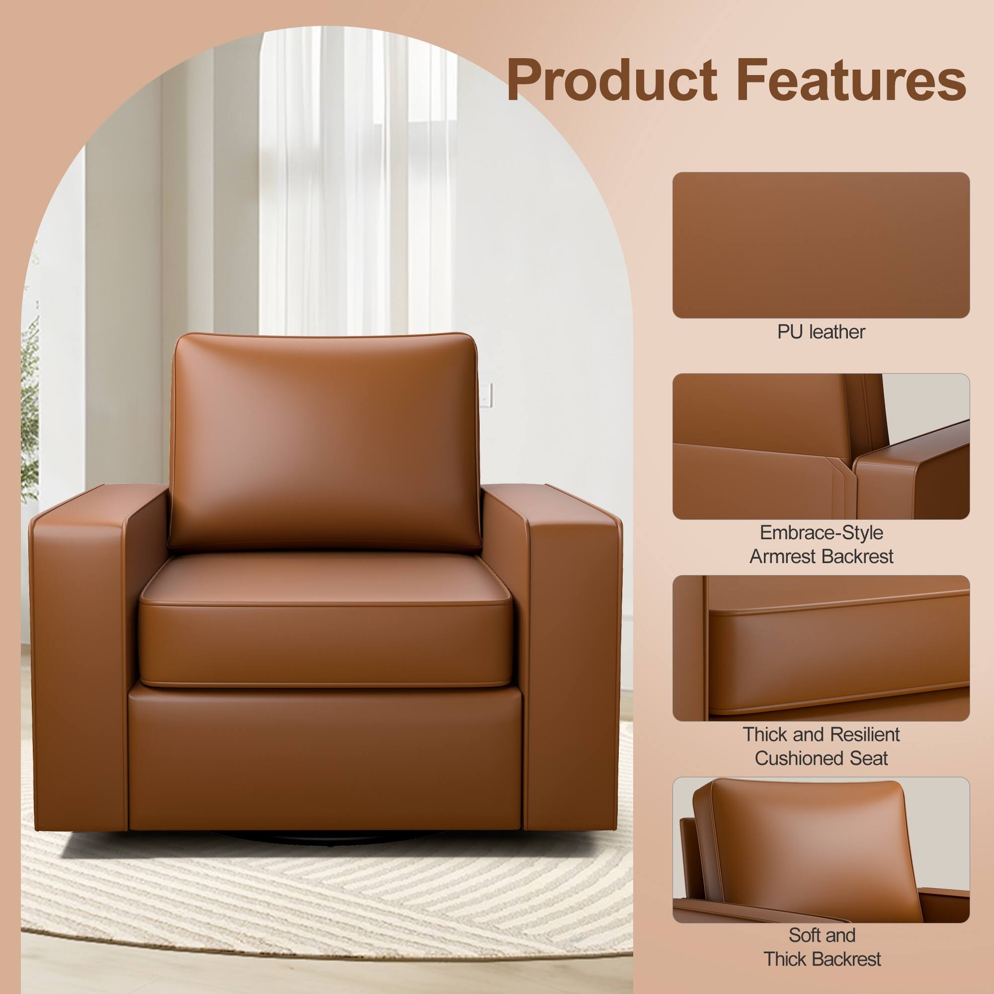 Product Features

- PU leather
- Embrace-Style Armrest Backrest
- Thick and Resilient Cushioned Seat
- Soft and Thick Backrest