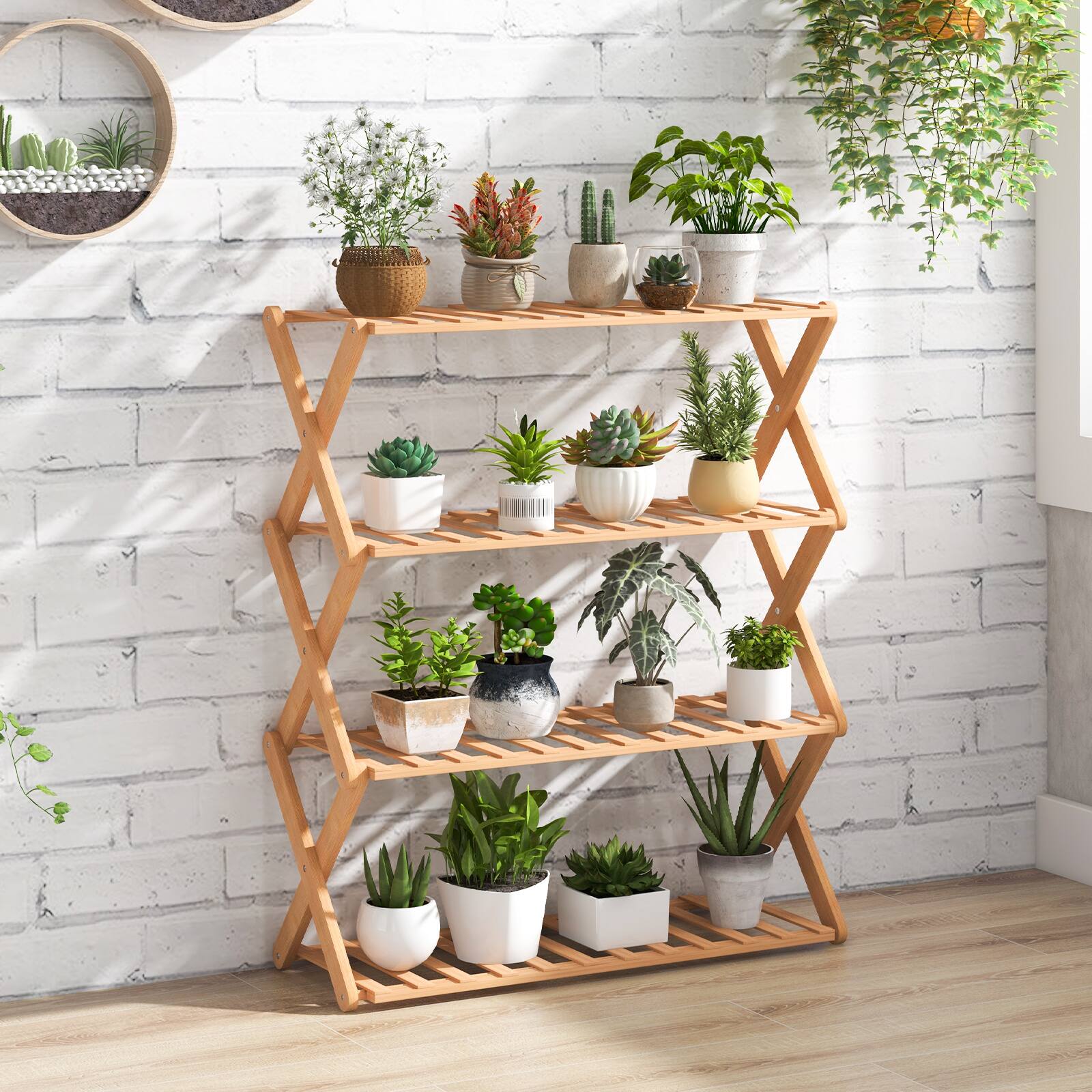 Alt View 8. Ecooso - 4-Tier Foldable Bamboo Shoe Rack with Slatted Shelves - Natural.