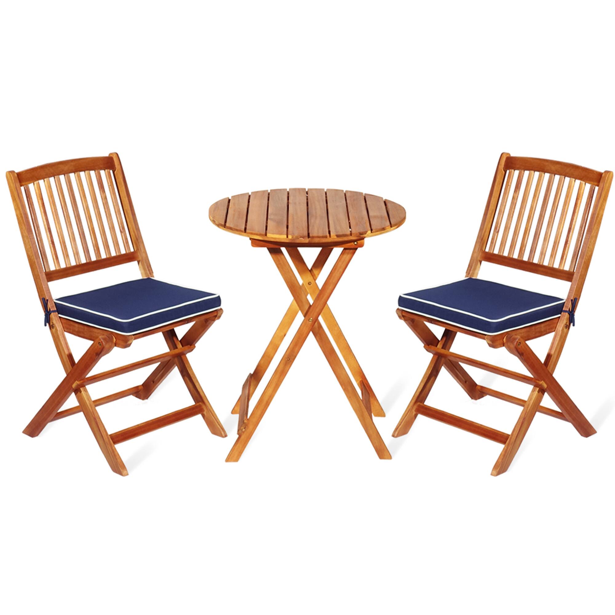 Alt View 3. Gymax - Gymax 3PCS Folding Patio Conversation Set Acacia Wood Bistro Set w/ Cushions - as pic.