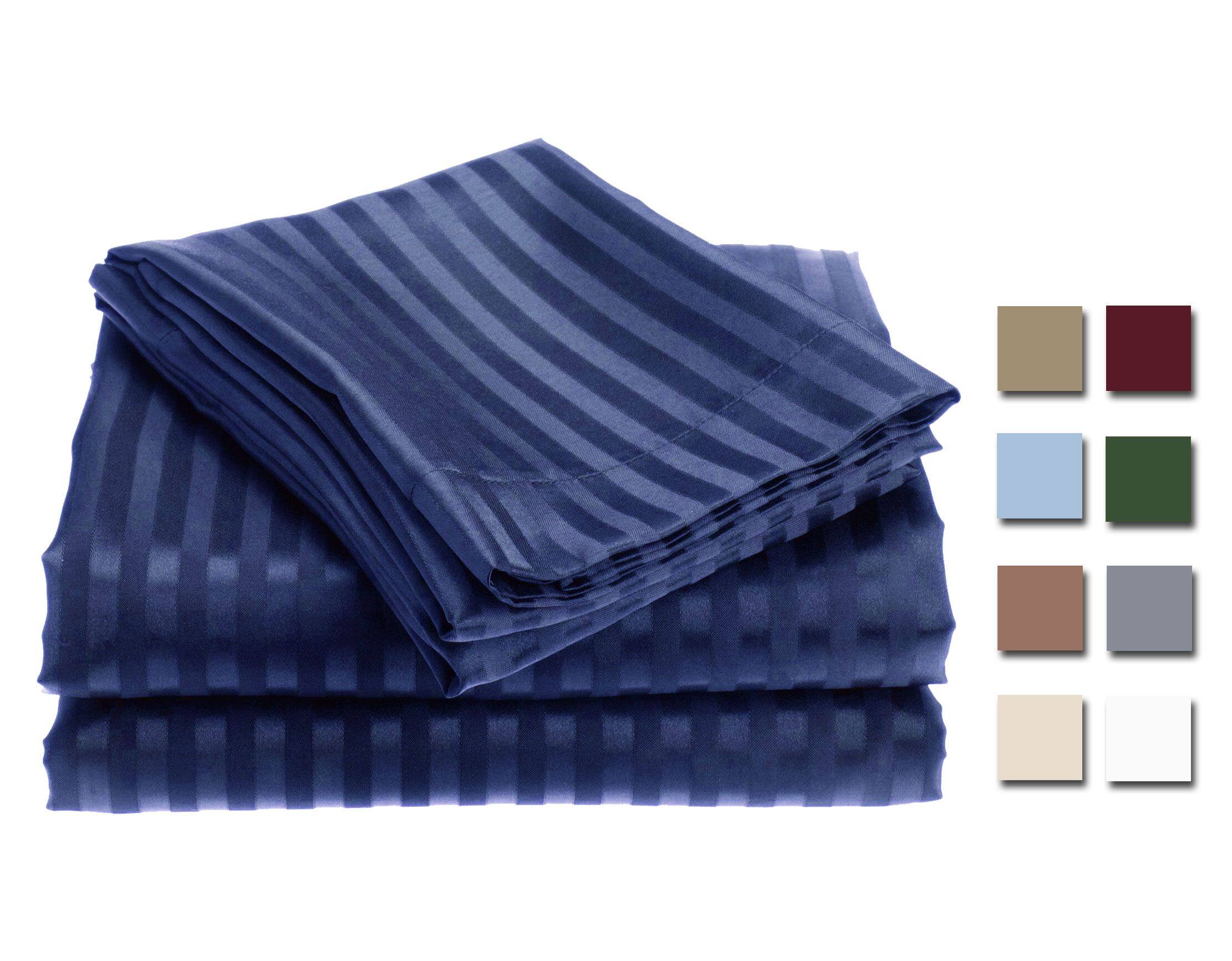 Angle. Plazatex - 1800 Series Embossed Striped Wrinkle Resistant Sheet 4pc Set Full - Navy - Navy.