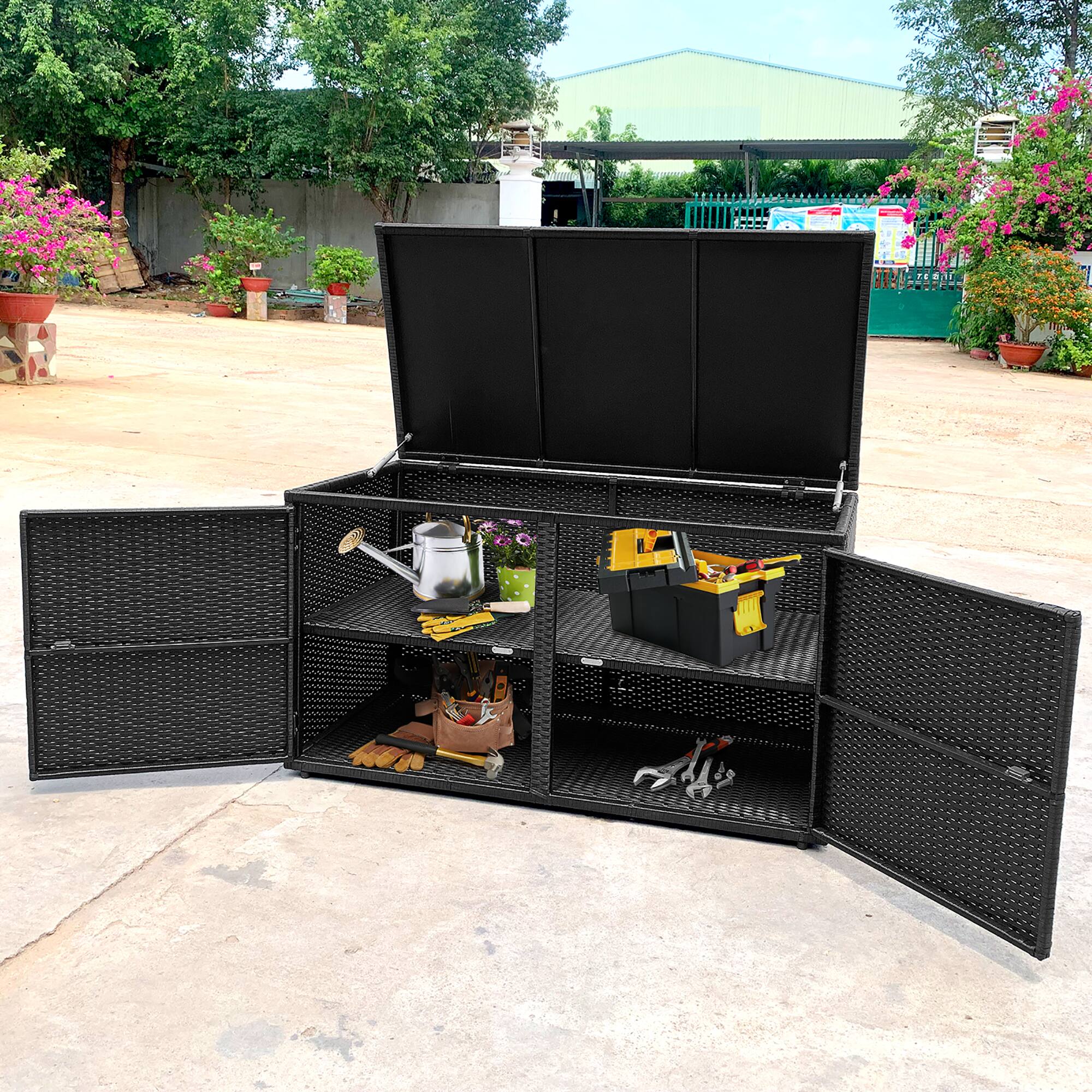 Alt View 4. Costway - Costway 88 Gallon Garden Patio Rattan Storage Container Box Bin Shelf - Black.