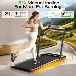 Loheer - 2-in-1 Under Desk Treadmill with Incline, 2.5 HP Folding Walking Pad with Remote & LED Display for Home Office - Black