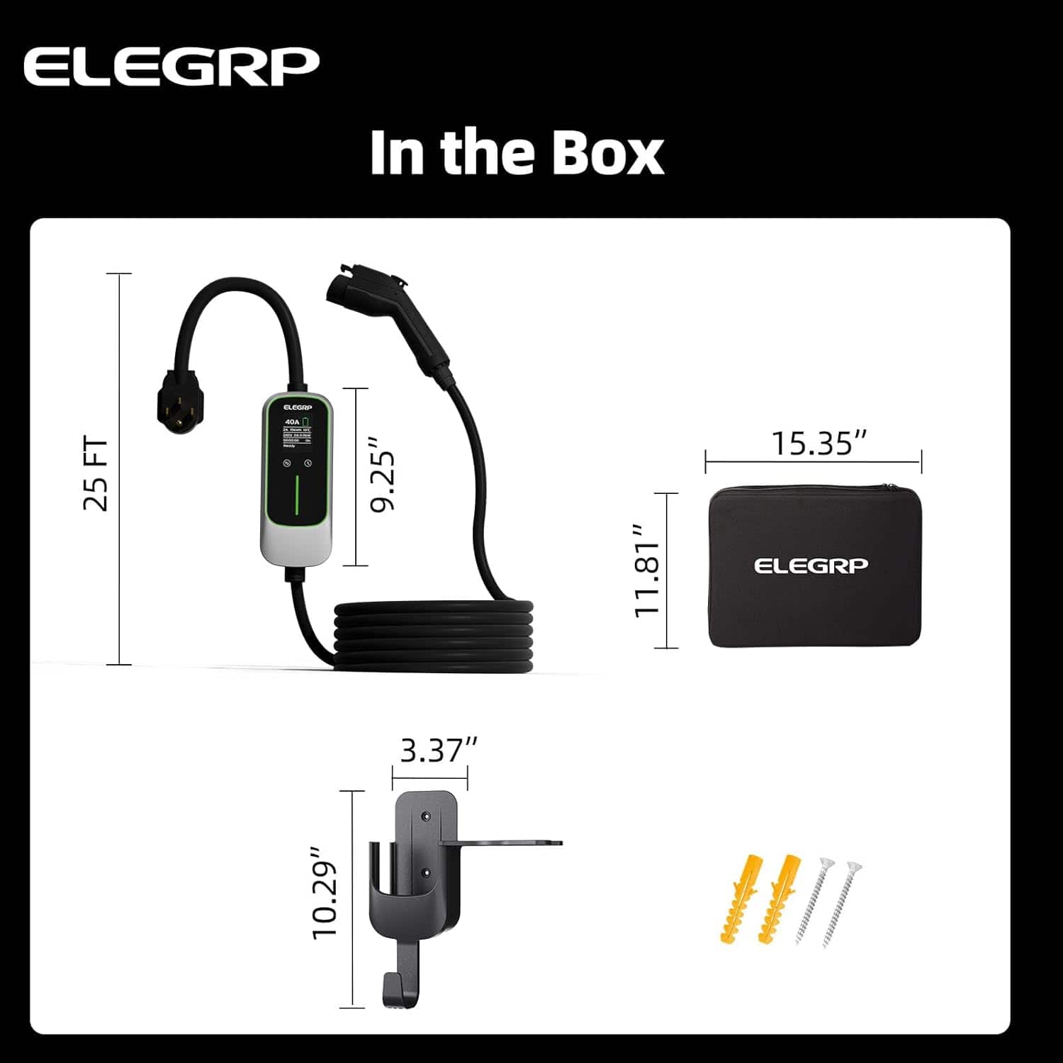 ELEGRP Electric Vehicle Charger 40A Level 2 Portable, EV Charger
