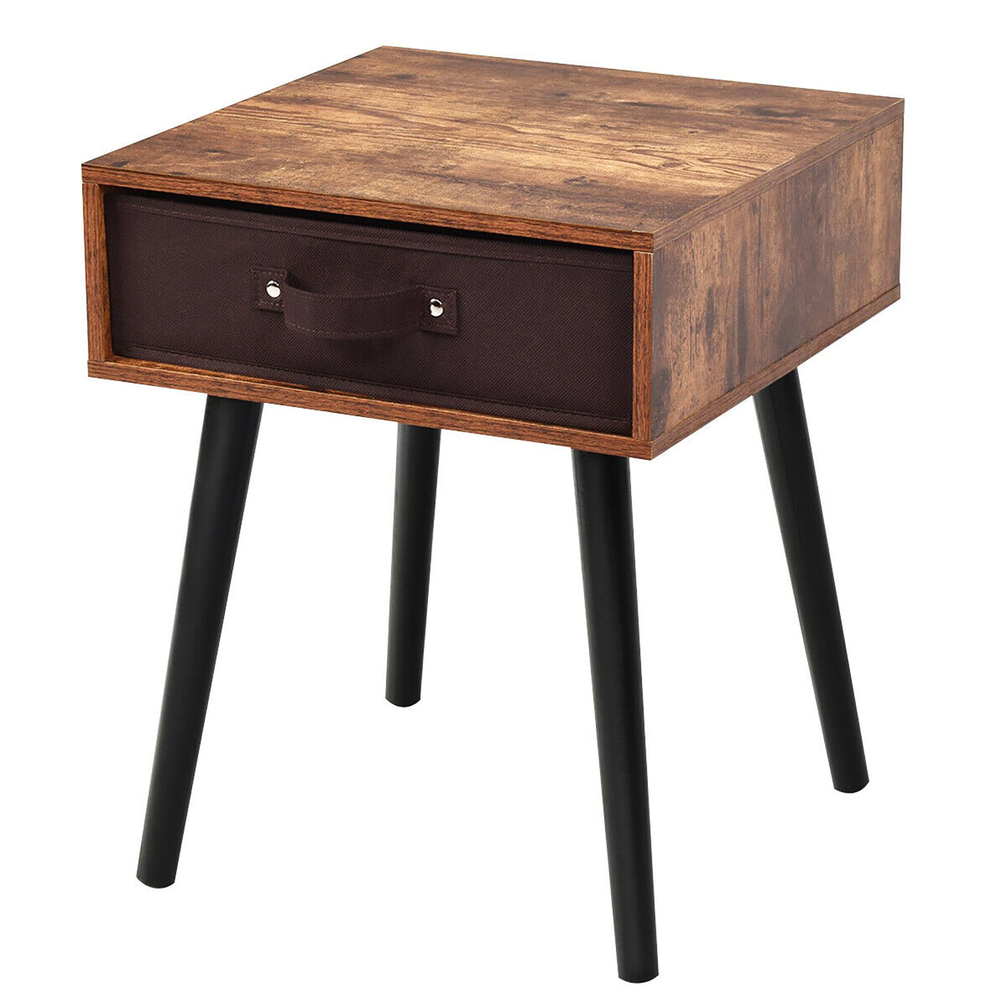 Alt View 18. Costway - Mid-Century Accent Bedside Table with  Fabric Drawer - Rustic Brown.