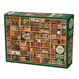 Outset Media - Outset Media: Cobble Hill 1000 Piece Puzzle: The Cat Library - Reference Poster Included