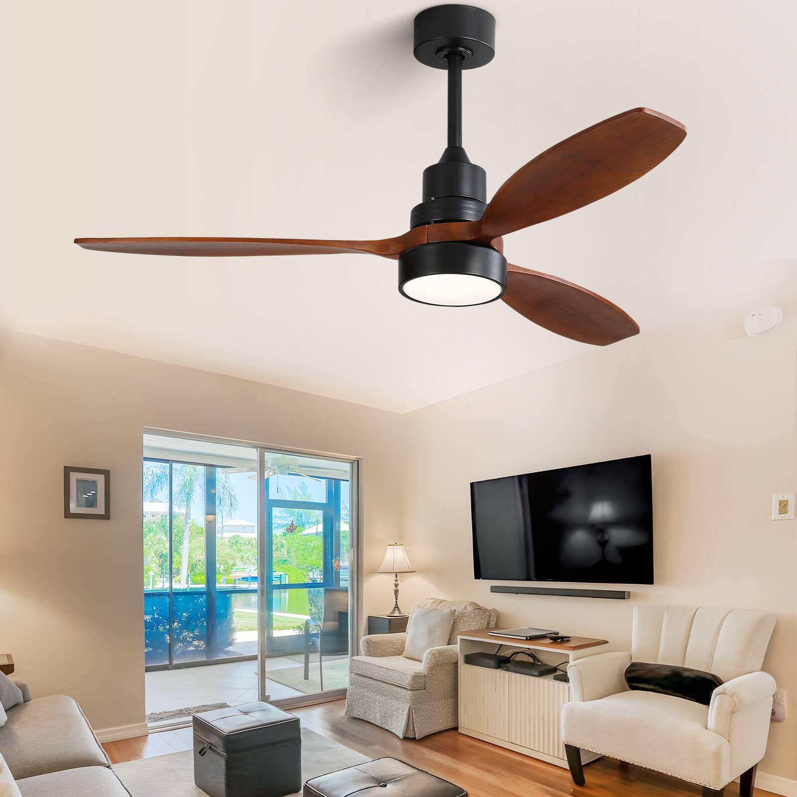 Alt View 6. Sofucor - 52 inch Solid Wood Ceiling Fans with Lights and Remote Control Multi-functional Timer Reversible DC Quiet Fans - Black.