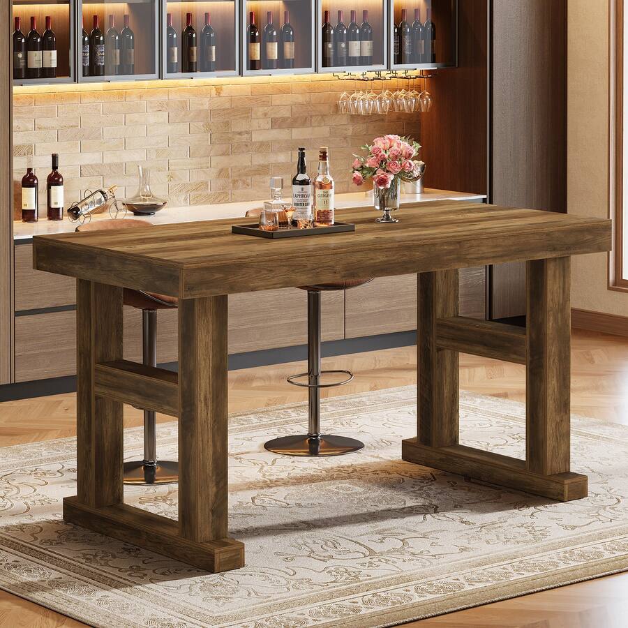 Rustic Steel Bar Tribesigns Farmhouse Bar Table with Engineered Wood Construction and ...