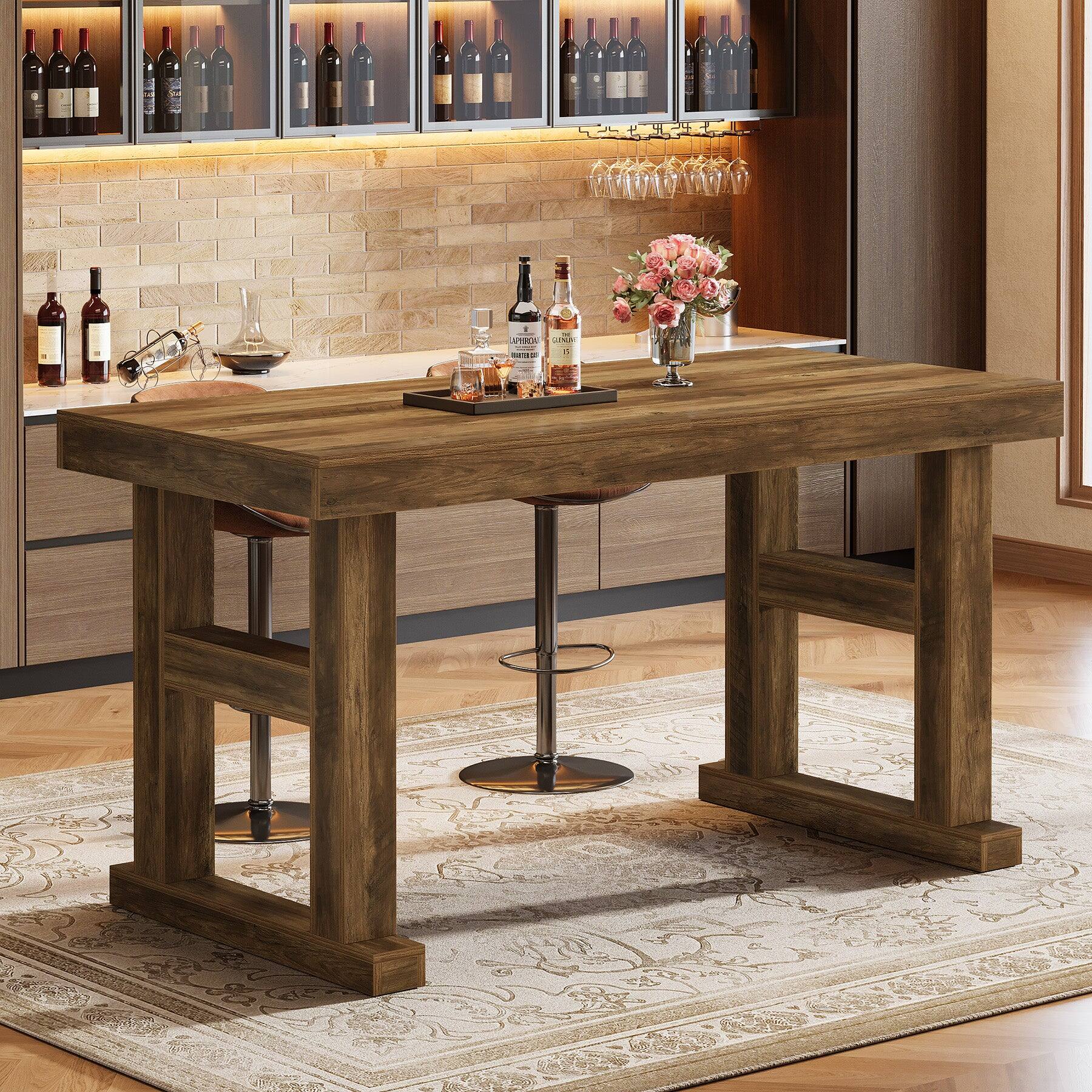 Tribesigns Farmhouse Bar Table with Engineered Wood Construction and ...
