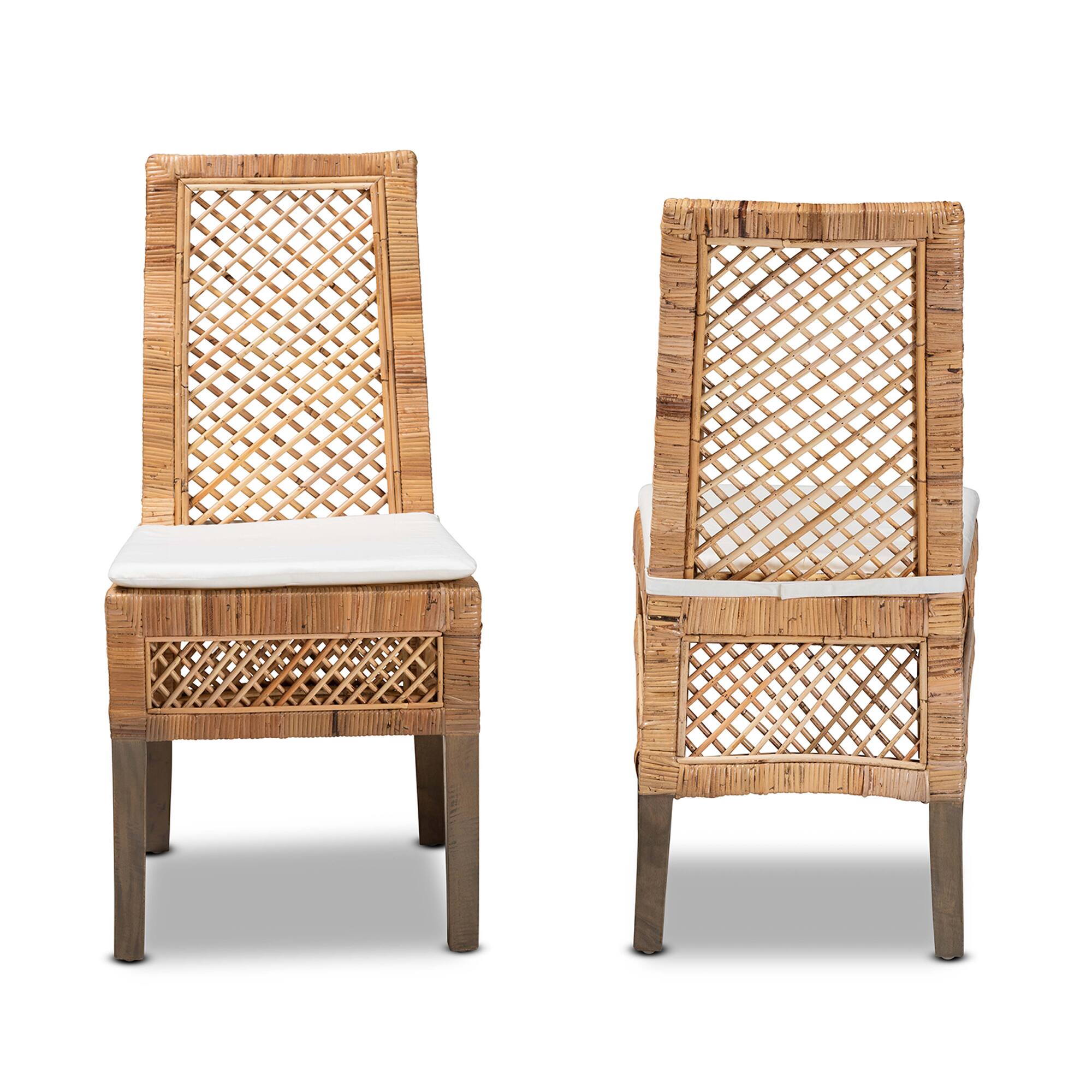 Angle. bali & pari - Argos Modern Bohemian  Rattan 2-Piece Dining Chair Set - White/Natural Brown.