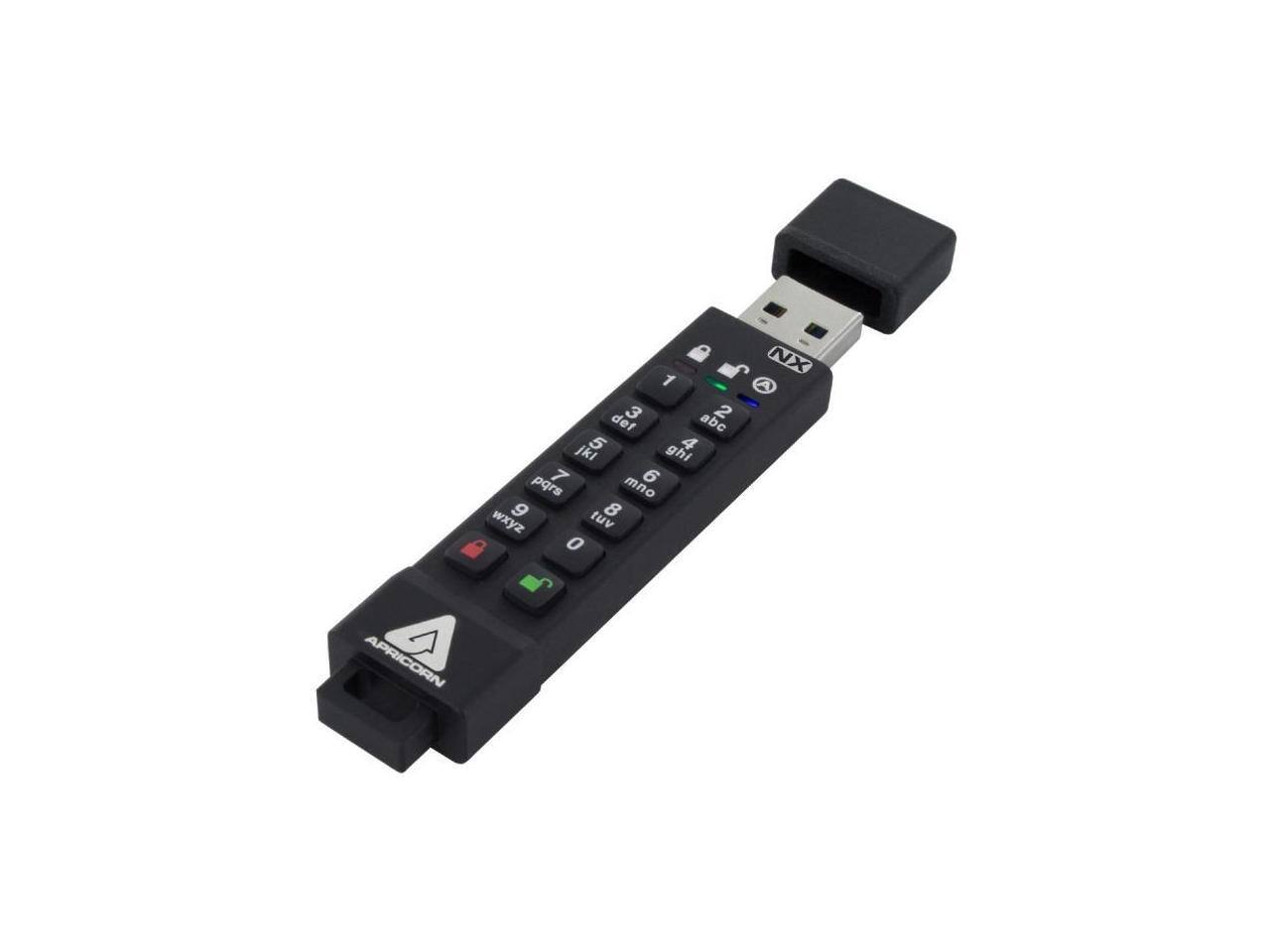 Apricorn - Apricon Aegis 16GB Secure Key 3NX - 256-Bit AES Encrypted USB 3.1 with FIPS 140-2 Level 3 & Keypad (ASK3-NX-16GB) - Black