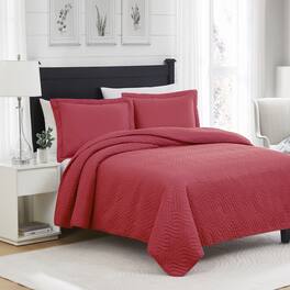 RT Designers Collection - Ruby 3pc Pinsonic High Quality All Season Quilt Set for Revitalize Bedroom Queen - Red