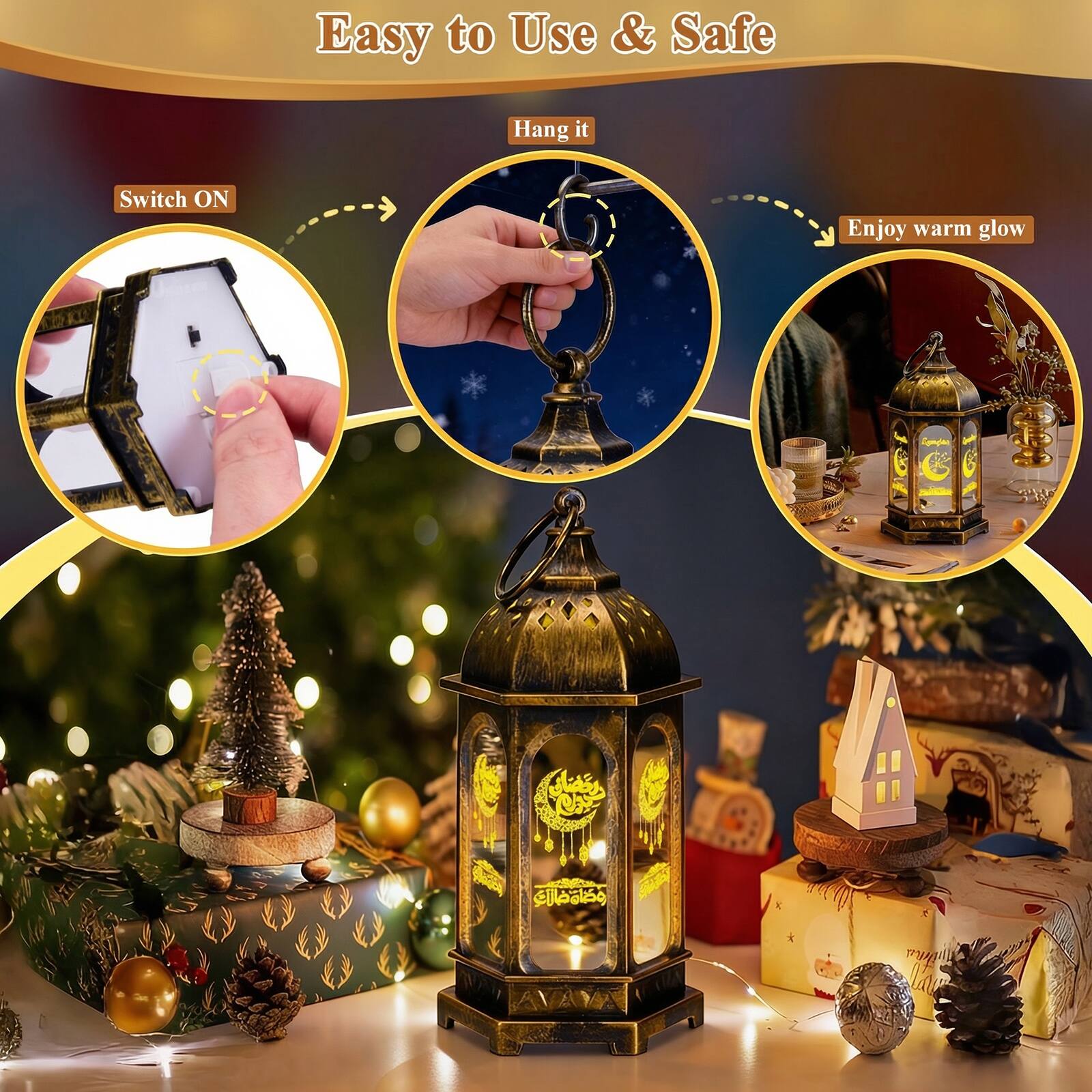 IMAGE 8 Pcs Mini Moroccan Hanging Lanterns with LED Lights Brushed ...