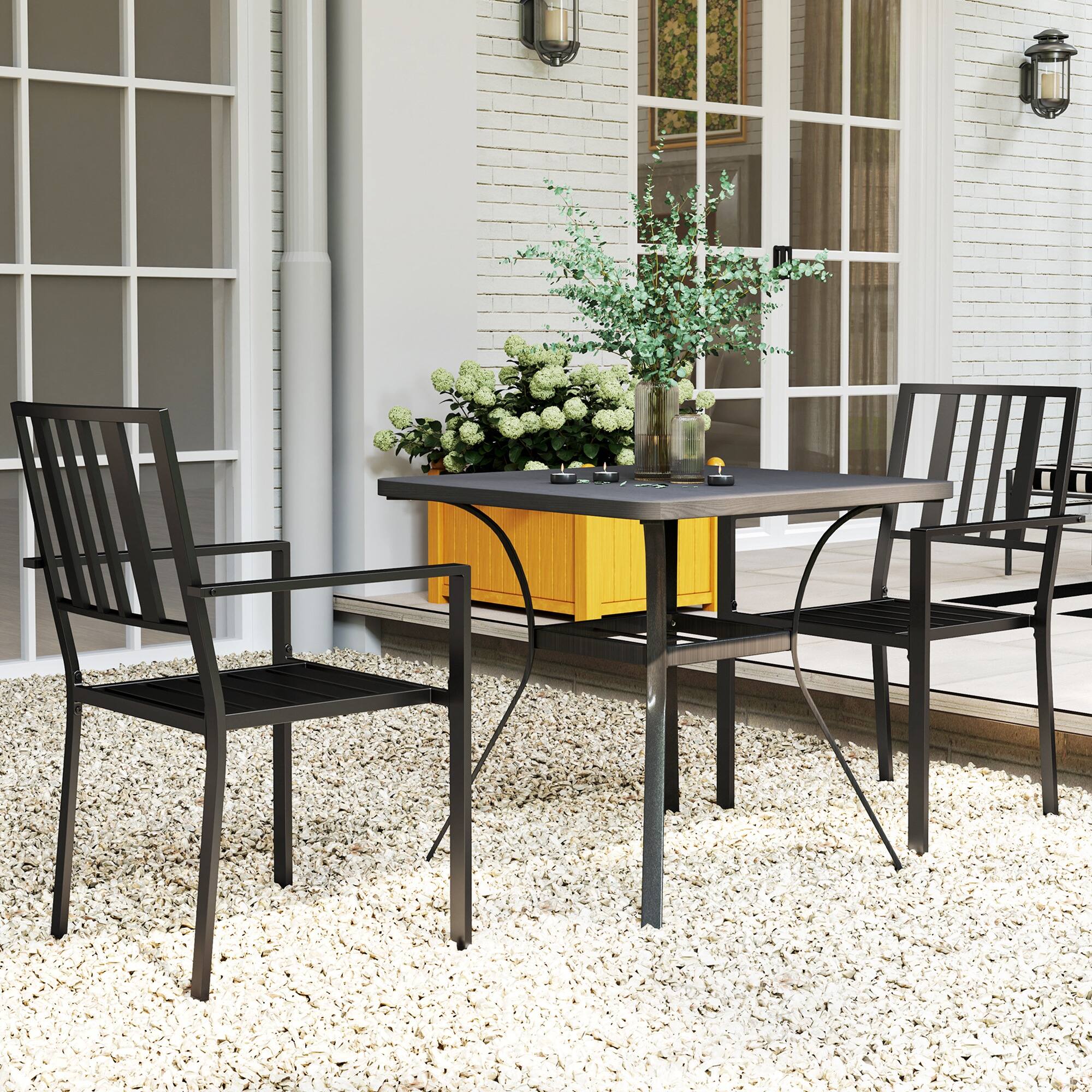 Alt View 8. Outsunny - Set of 2 Patio Dining Chairs, Stackable Outdoor Garden Bistro Chairs with Metal Slatted Seat & Backrest for Yard - Black.
