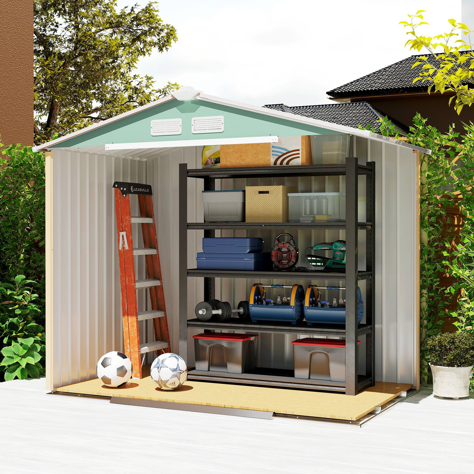 Alt View 8. Outsunny - x 4' Outdoor Storage Shed, Garden Tool House w/ Foundation Kit Vents & Sliding Doors for Backyard Patio.