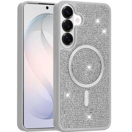 Kitcheniva - Full Bling Dazzle Magnetic Circle Phone Case With Tempered Glass For Samsung Galaxy S26 Plus - White