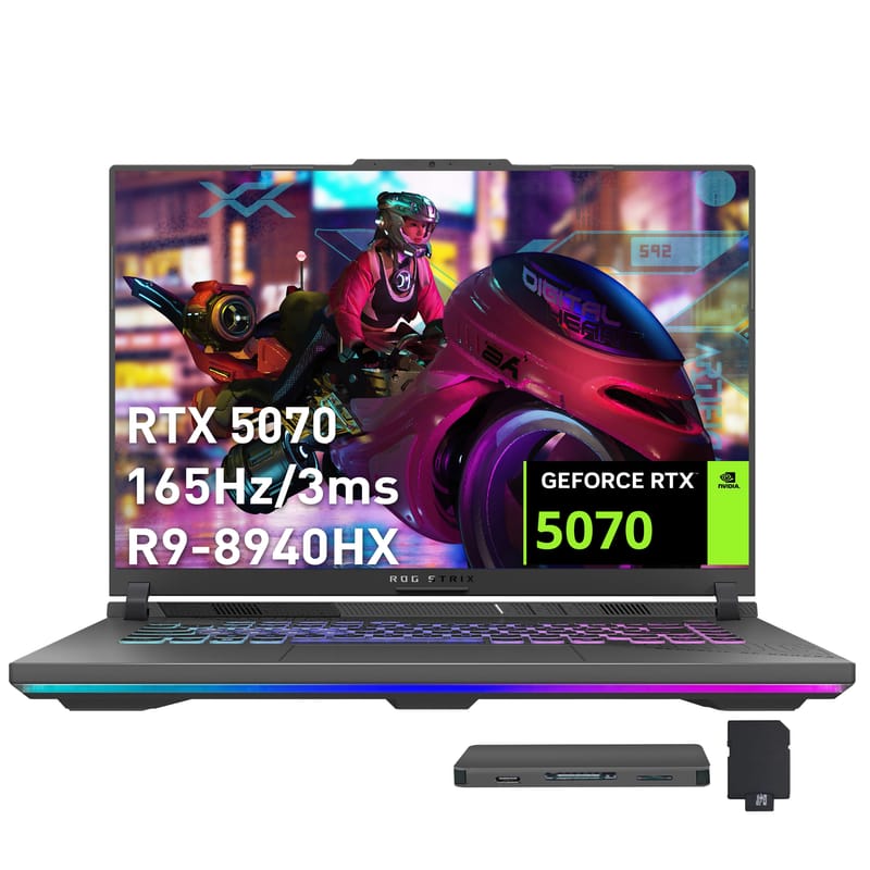ASUS - ROG Strix G16 16" Gaming Laptop,GeForce RTX 5070,Ryzen 9 8940HX,64GB DDR5,2TB SSD+288GB Dock Set,Win 11 Pro - Gray