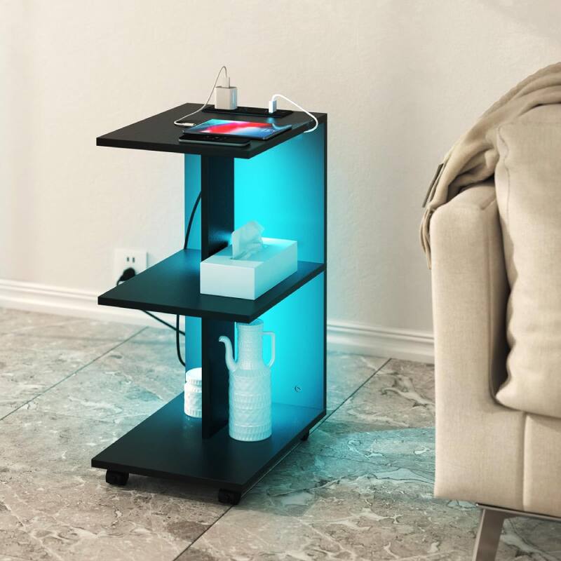 Alt View 1. Cleave Techs Inc - Side Table With Led Lights - Black.