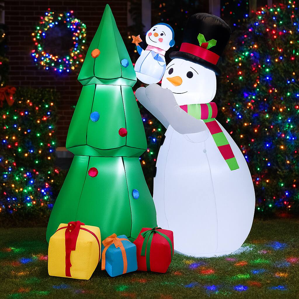 Angle. BreeBe - Inflatable 6FT Snowman and Tree Duo with LED Lights for Garden or Yard - Green,White.