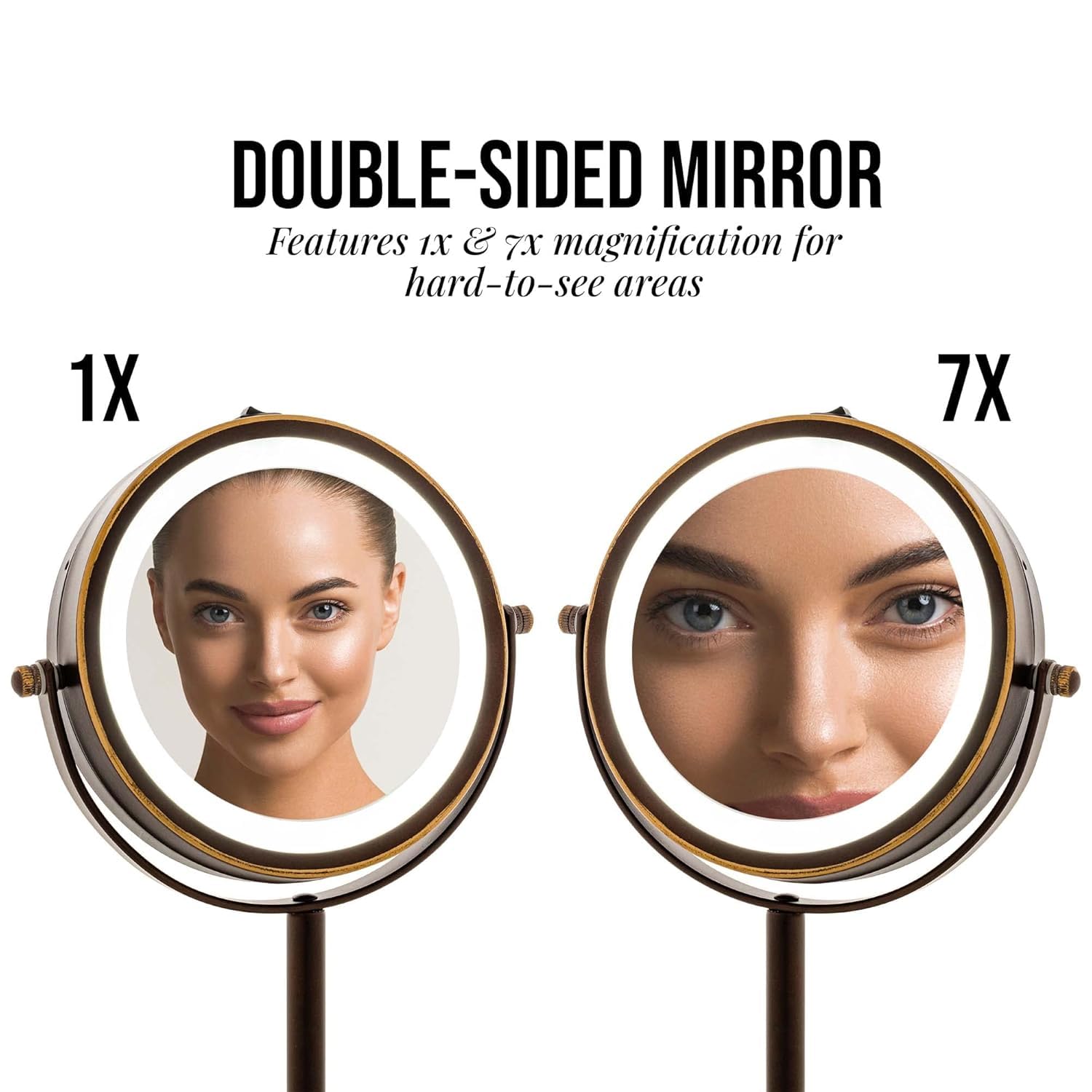 DOUBLE-SIDED MIRROR  
Features 1x & 7x magnification for hard-to-see areas  

1X  

7X