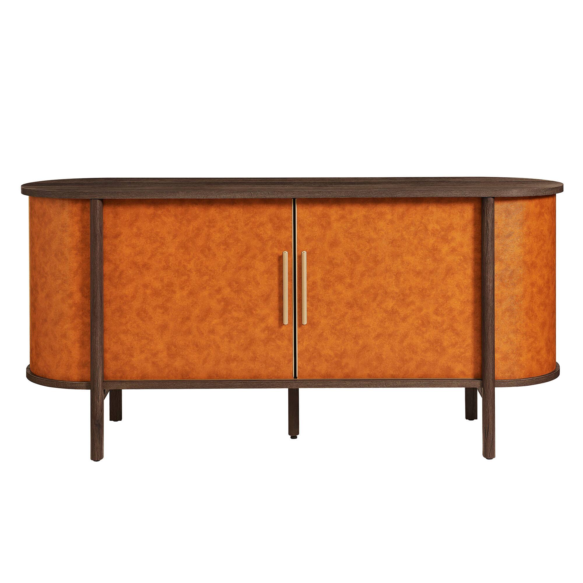 Alt View 4. Modway - Coralie Curved Vegan Leather Oval Sideboard by Modway - Walnut Tan.