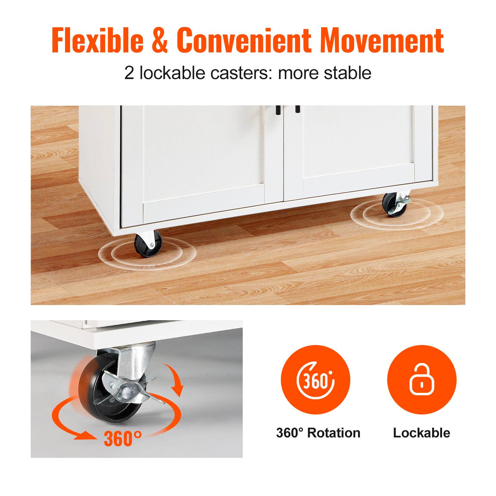 Flexible & Convenient Movement, 2 lockable casters: more stable, 360° Rotation, Lockable
