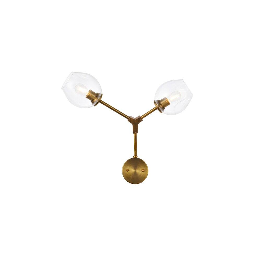 Alt View 4. Elegant Lighting - Cavoli 2 Lights Brass Wall Sconce - Brass And Clear.