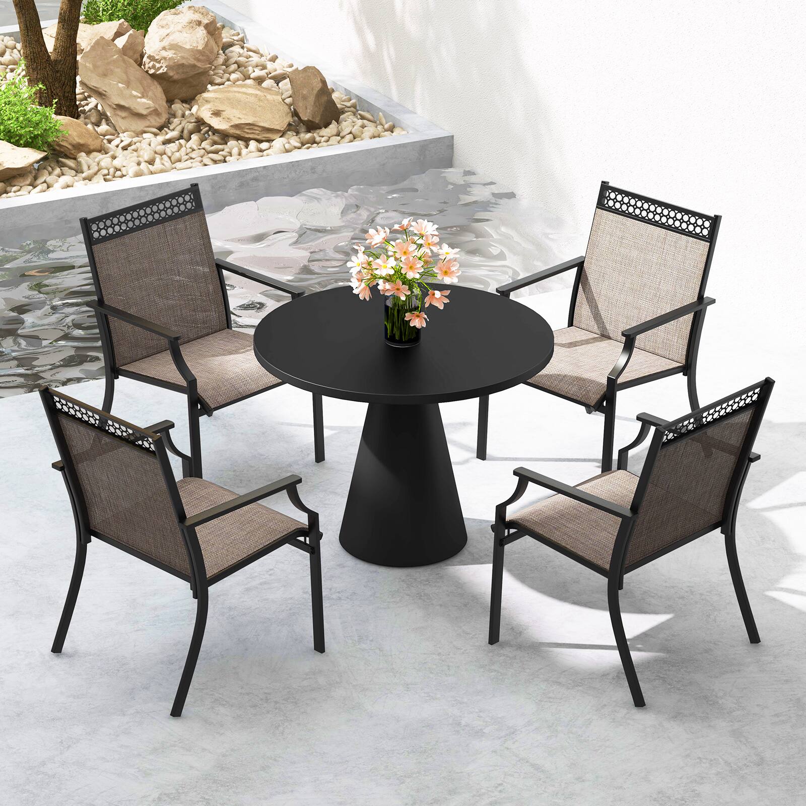 Alt View 3. Gymax - Gymax Patio Dining Chairs Set of 4 All Weather Outdoor Chairs w/ High Back & Armrests - Coffee, Black.