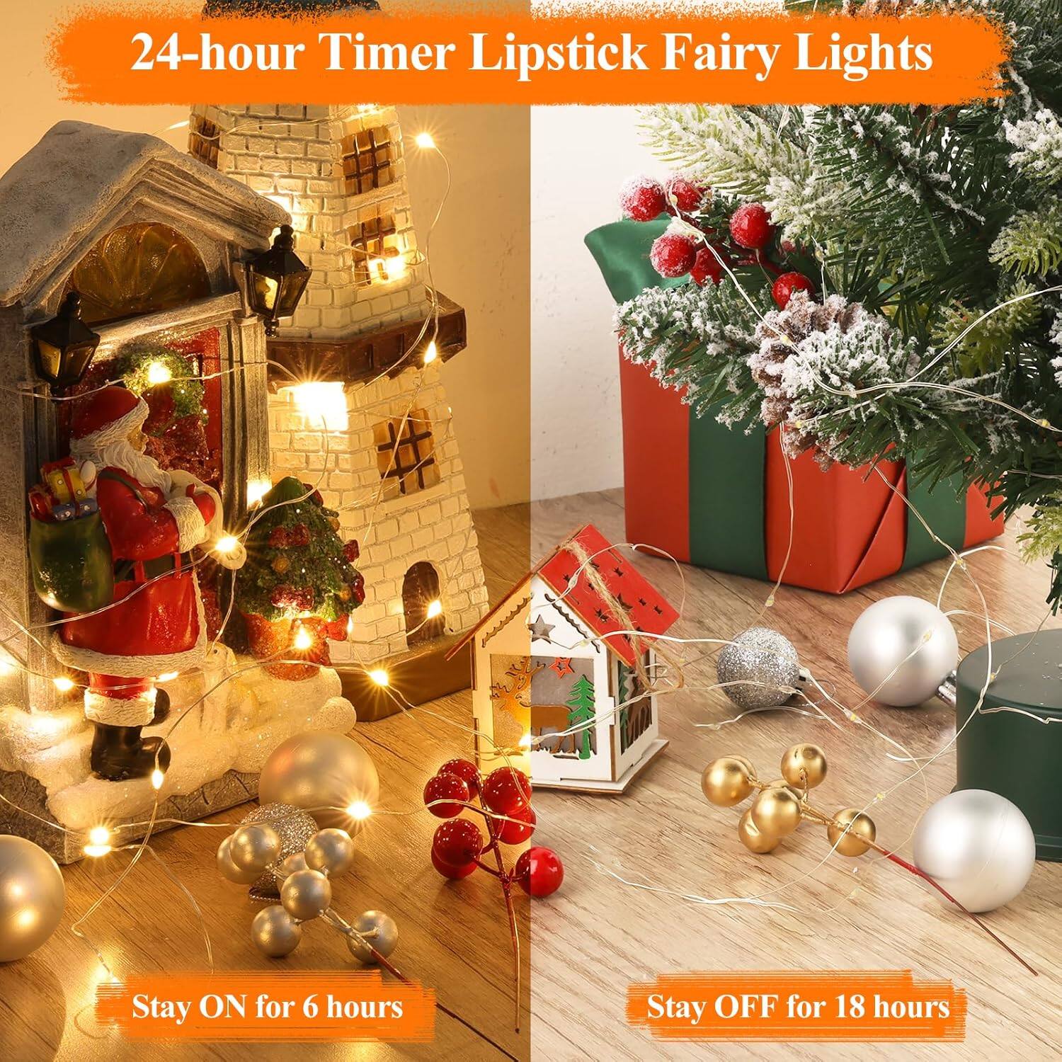 24-hour Timer Lipstick Fairy Lights

Stay ON for 6 hours

Stay OFF for 18 hours