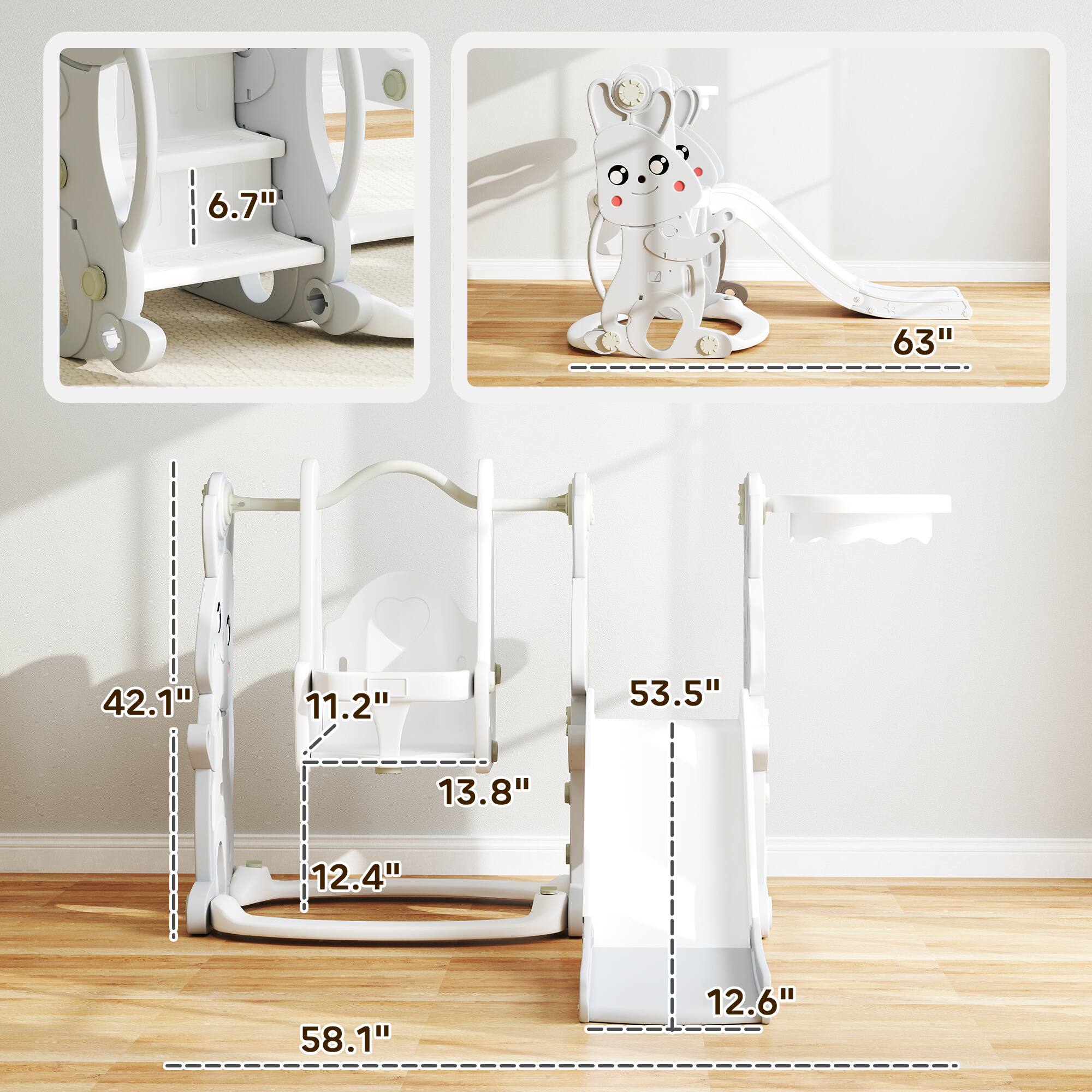 6.7"  
63"  
42.1"  
11.2"  
53.5"  
13.8"  
12.4"  
58.1"  
12.6"