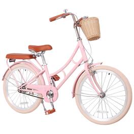Anysun - 22" Beach Cruiser Bike for Girls - High Carbon Steel Frame, Front Basket, Comfortable Commuter for Outdoor Riding - Pink