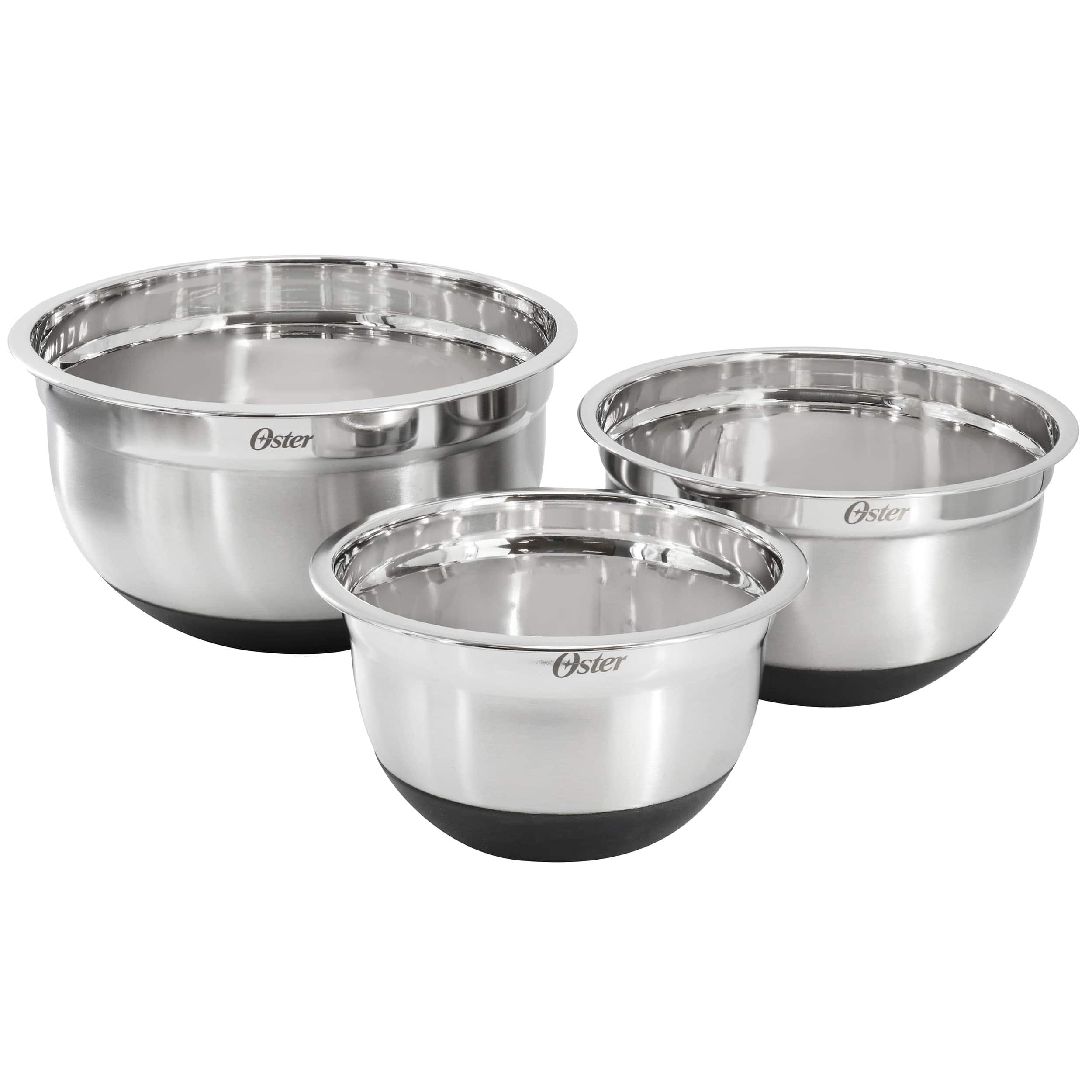 Oster - Oswalt 3 Piece Mixing Bowl Set with Non-Slip Bases - Silver