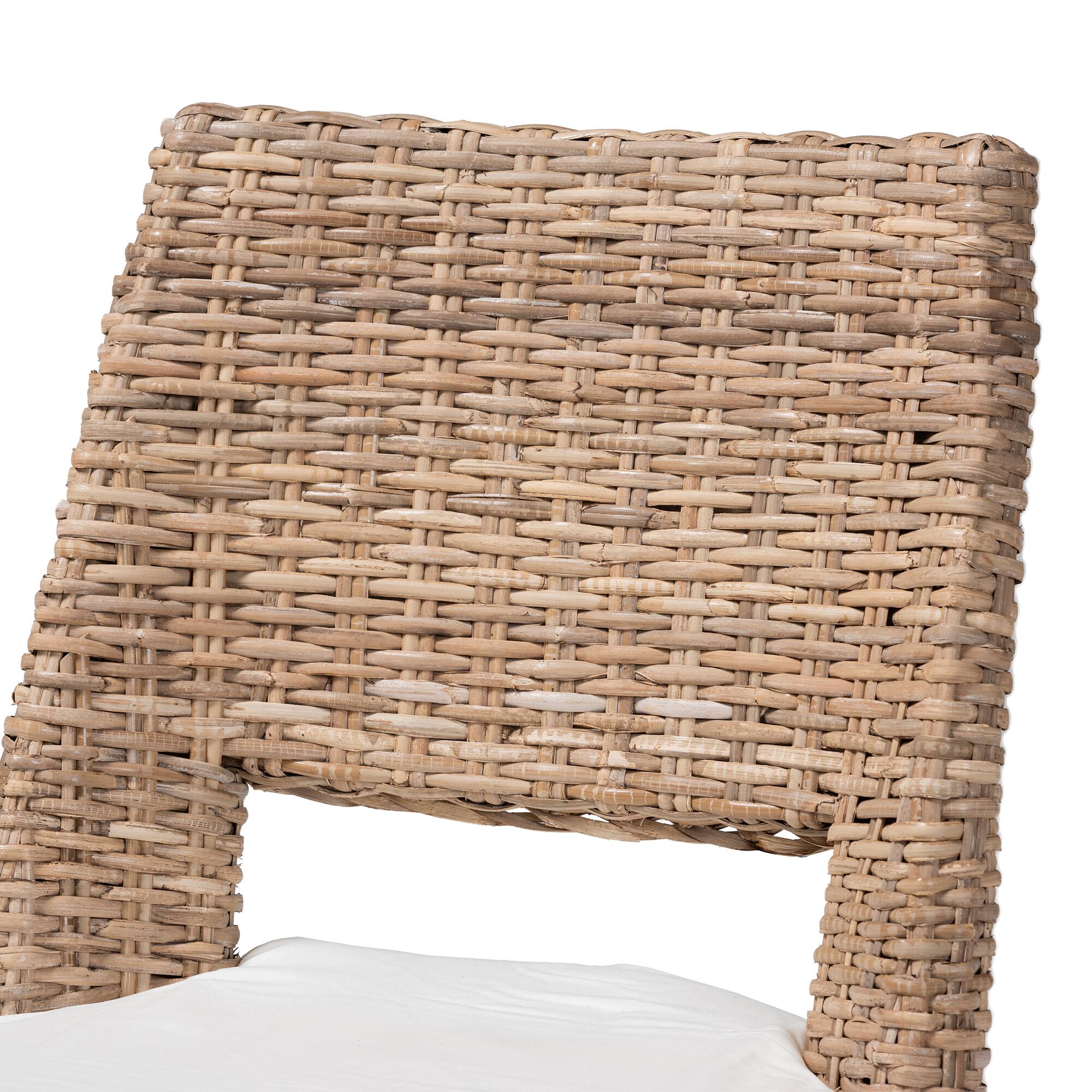 Back. bali & pari - Nafaro Modern Bohemian Natural Rattan Metal Dining Chair with Cushion 2-Piece Set - Greywashed/Black/White.