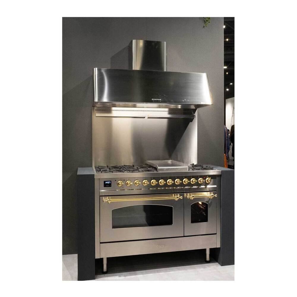 Alt View 4. ILVE - ILVE Nostalgie II 48 inch Dual Fuel Range with 5.02 cu. ft. Total Double Oven Capacity (Stainless Steel, Brass) - Stainless Steel.