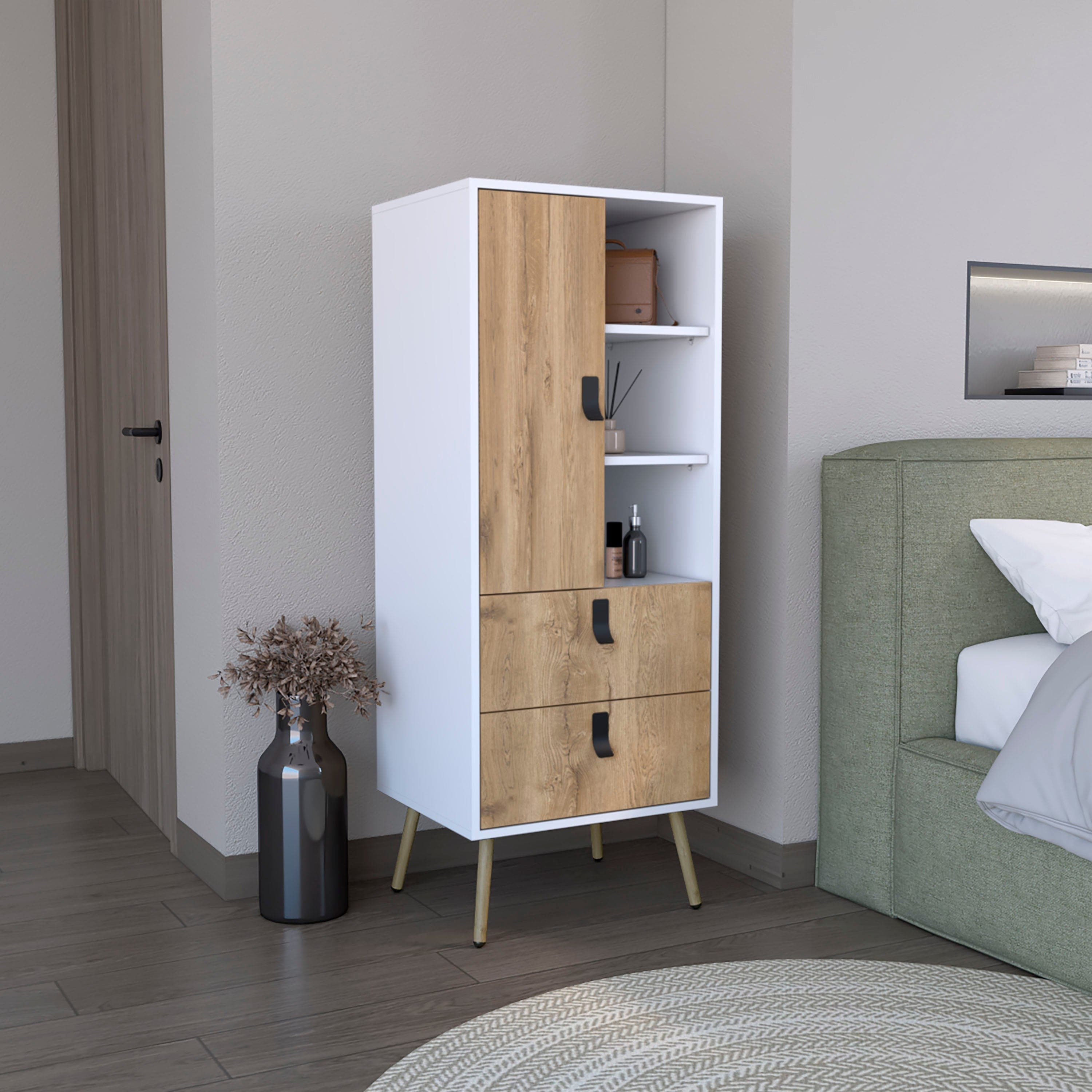 Depot Eshop - Toka Dresser Stylish Bedroom Storage Solution with 3 Shelves, 2 Drawers, and 1 Door - White / Macadamia