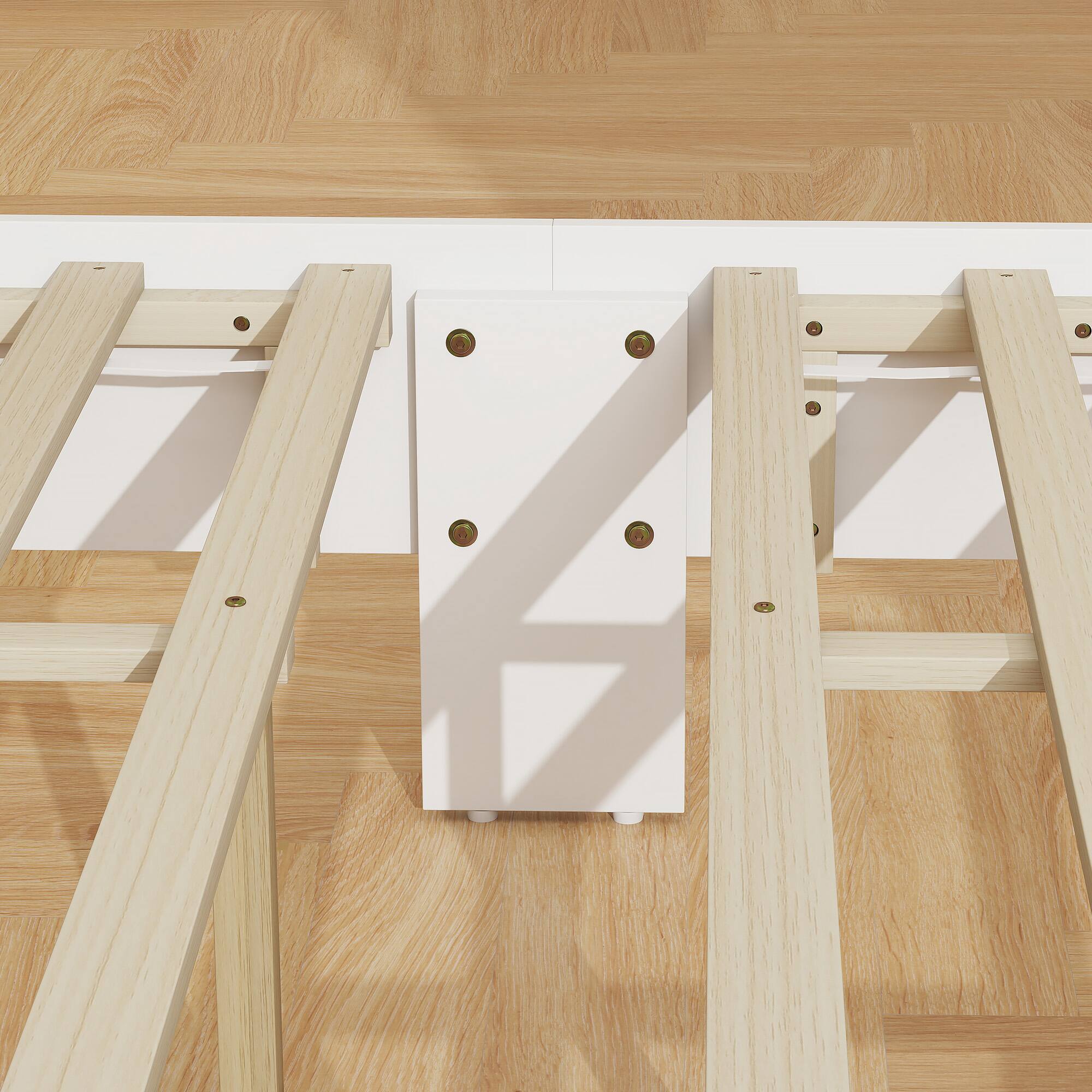 Alt View 8. Homcom - Bed Frame with Headboard, Modern Platform Bed Frame with Wooden Slats, No Box Spring Needed - White.