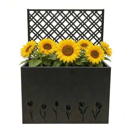Front. Loheer - Tall Metal Raised Garden Bed with Trellis 3.0 ft Planter Box Privacy Screen for Patio Porch Garden - Black.