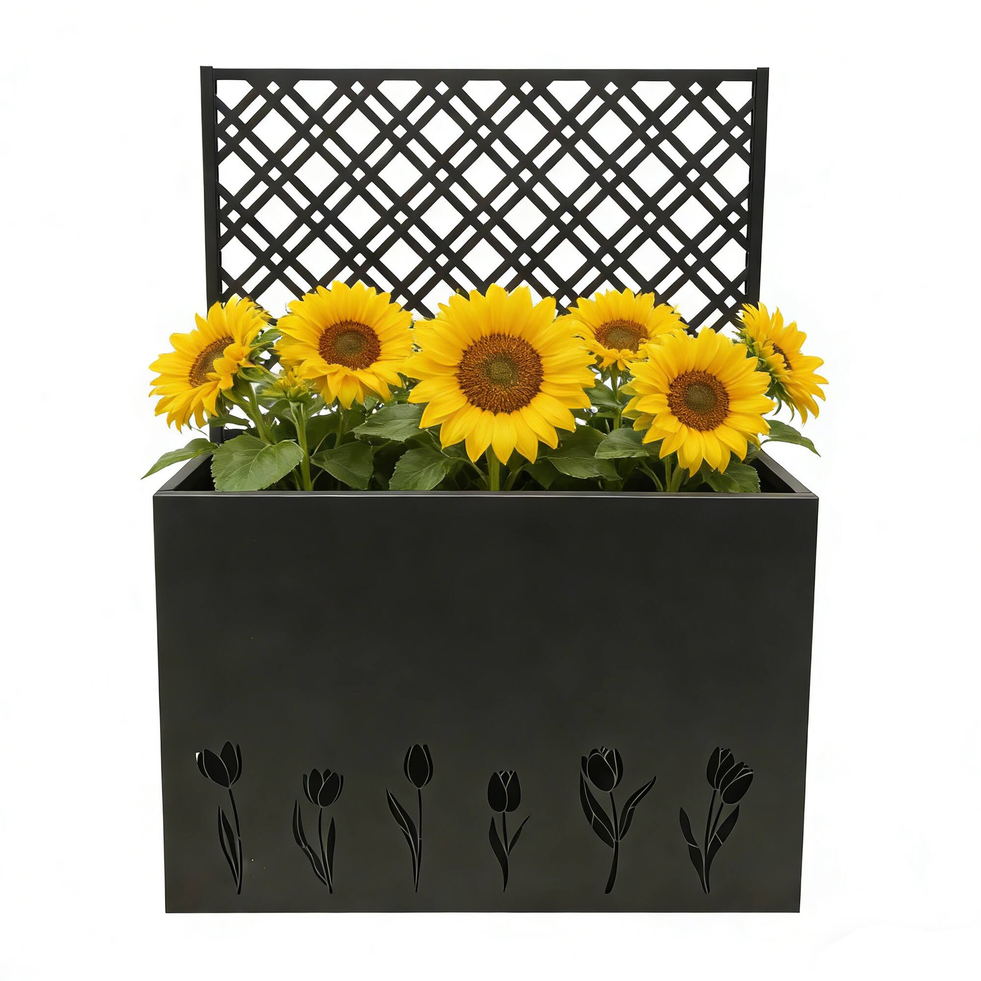 Front. Loheer - Tall Metal Raised Garden Bed with Trellis 3.0 ft Planter Box Privacy Screen for Patio Porch Garden - Black.