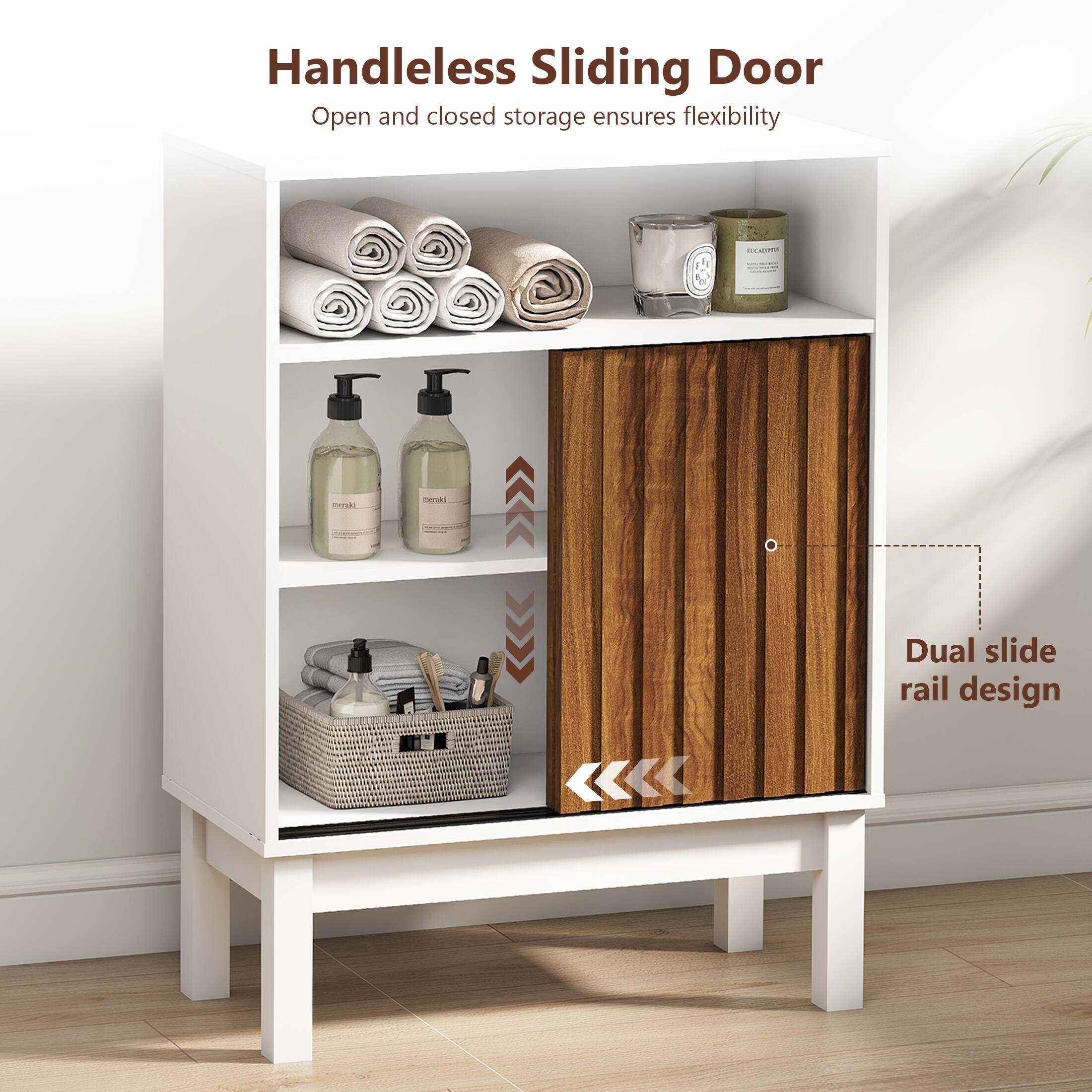 Handleless Sliding Door Open and closed storage ensures flexibility, Dual slide rail design