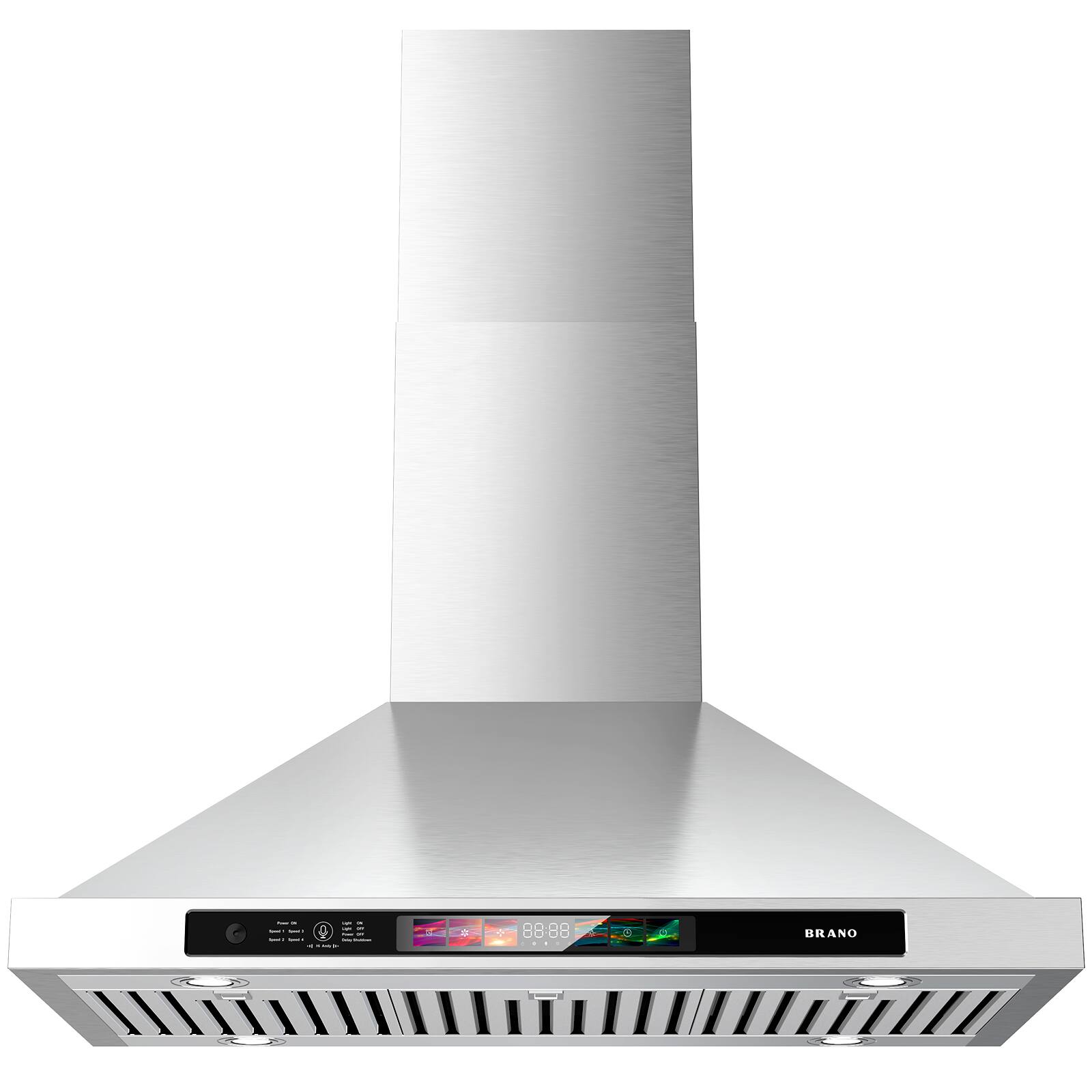 Front. COWLOWN - 36in Wall Mount Range Hood 900 CFM Voice Gesture Touch Stainless Steel 4-Speed Fan LED Adjustable Lights Memory Mode - Stainless Steel.