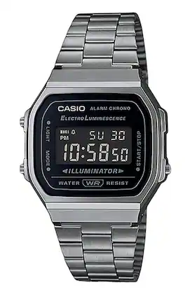 Casio - Illuminator Vintage Digital Alarm Chrono Quartz A168WGG-1B Unisex Watch - Silver