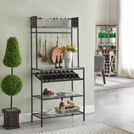 Kings Brand Furniture - Wine Bakers Rack, Freestanding Floor Storage Shelves Microwave Stand, Kitchen Organizers - Black