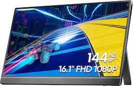 GlowWise - 16.1" Portable Monitor, 144Hz FHD IPS Display, HDR & Eye Care, Second Screen for Laptop, PC, Phone, PS5, Switch - Blank