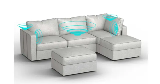 Angle. Lovesac - 5 Seats + 5 Sides Tonal Sterling Luxe Chenille & Standard Foam with 6 Speaker Immersive Sound + Charge System - Tonal Sterling.