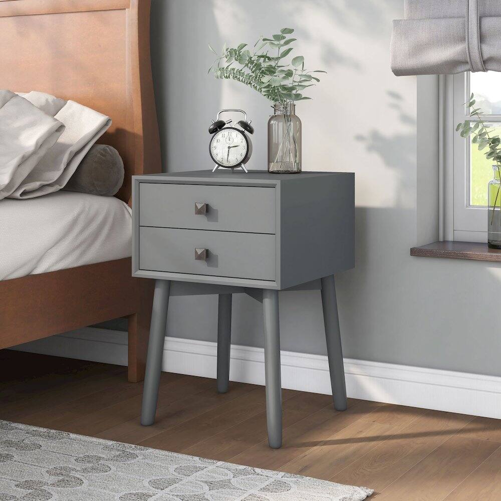 Alt View 3. Furniture of America - Alto Mid-Century Wood 2-Drawer Side Table - Gray.