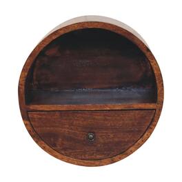 Artisan Furniture - Solid Wood Floating Circle Bedside, 1 Drawer, 1 Open Slot, Dark Brown - Chestnut