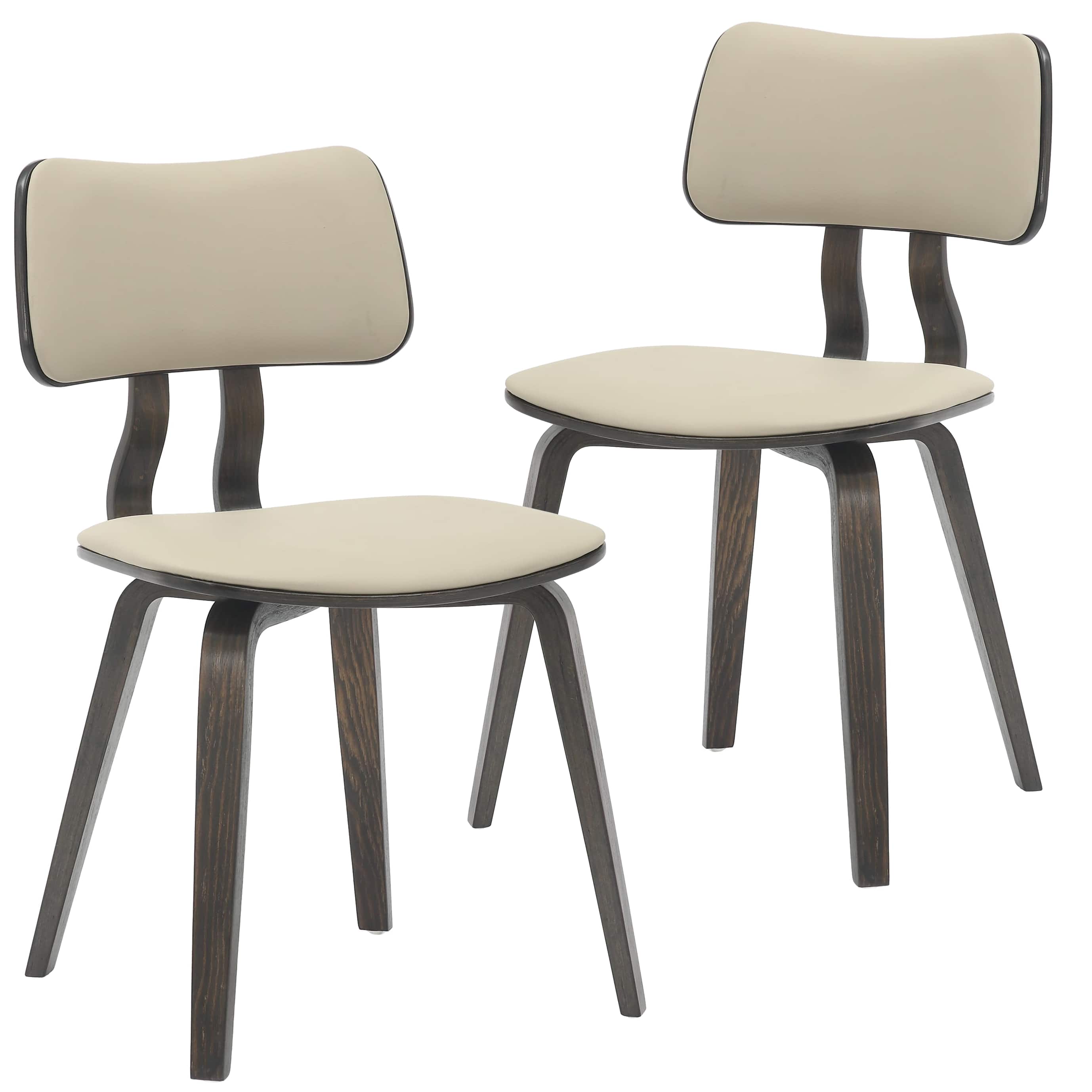 LeisureMod - Clivo 2-PCS Open-Back Accent Dining Chair, Modern Walnut & Leather Upholstered Side Chair - Dark Walnut/Taupe